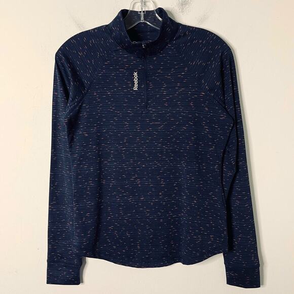 Reebok Women's Performance Quarter Zip Shirt XS Navy Blue Long Sleeve Space Dye - Picture 3 of 12